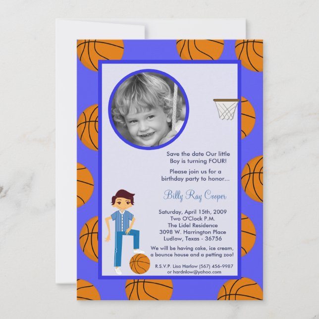 5x7 Boy Sports Basket Balll Baby shower Invitation (Devant)