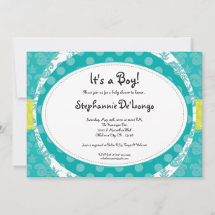 5x7 Boy Turquoise Blue Gree Baby shower Invitation