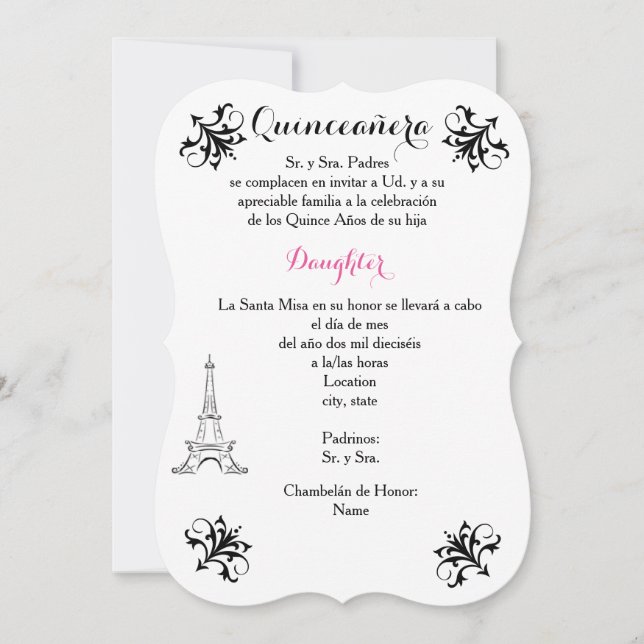 5x7 Bracket Invitation Quinceañera - Personnaliser (Devant)