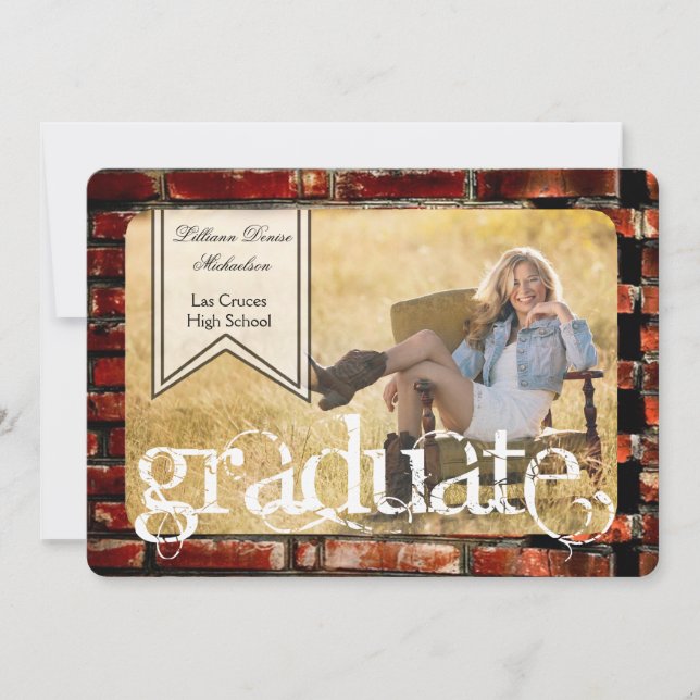 5x7 Brick Wall Grunge Building Senior Faire-part (Devant)