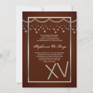 5x7 Brown Diamond Quinceanera Invitation Anniversa