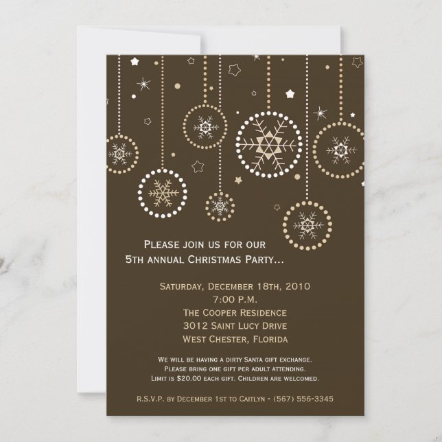 5x7 Brown Gold Snowflake Invitation de Noël (Devant)
