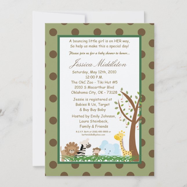 5x7 Brown Jungle Safari Zoo Invitation Baby shower (Devant)