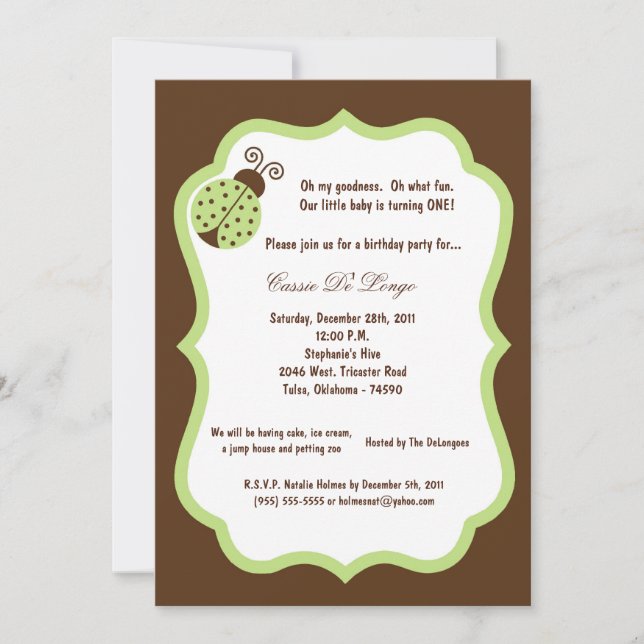 5x7 Brown Lady Bug Anniversaire Invitation de fête (Devant)