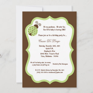 5x7 Brown Lady Bug Anniversaire Invitation de fête