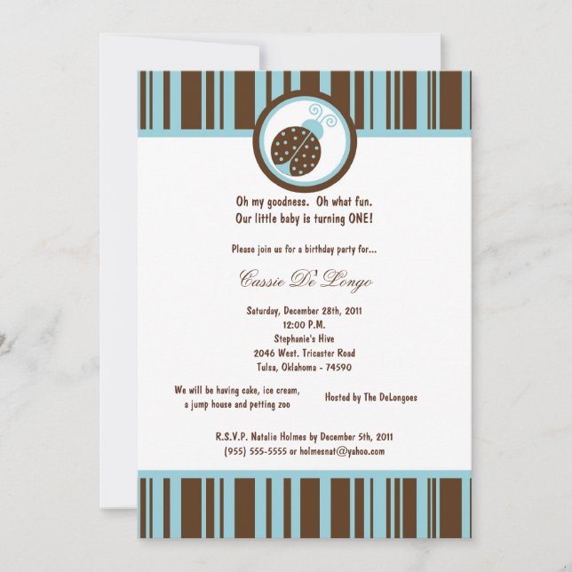 5x7 Brown Lady Bug Anniversaire Invitation de fête (Devant)