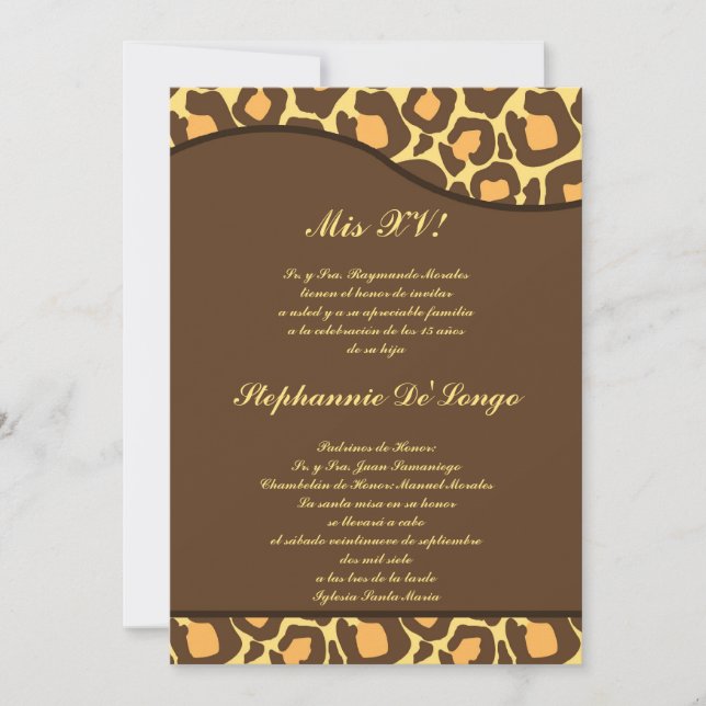 5x7 Brown Leopard Quinceanera Invitation de la fêt (Devant)