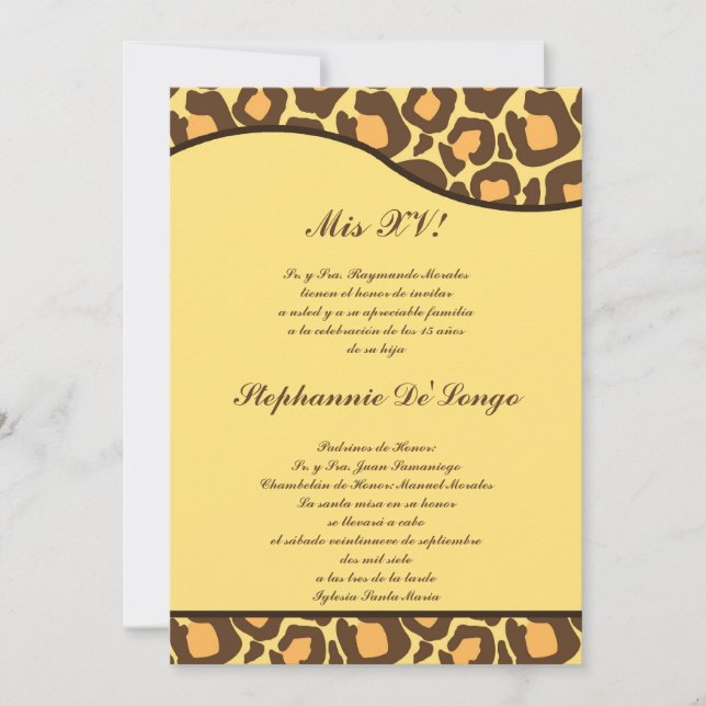 5x7 Brown Leopard Quinceanera Invitation de la fêt (Devant)