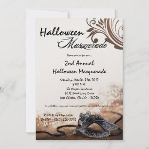 5x7 Brown Masquerade Halloween Costume Invitation