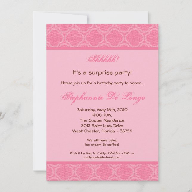 5x7 Bubblegum Damask Imprimer Invitation d'anniver (Devant)
