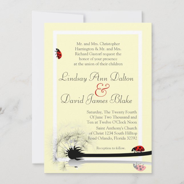 5x7 Bugs Faire-part de mariage jaunes et dame (Devant)