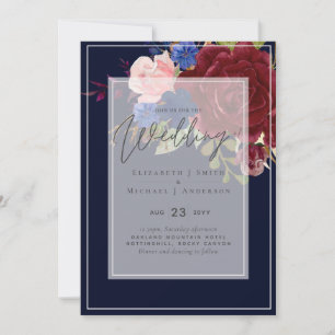 5x7 Burgundy Blue Rose Floral Invitations de maria