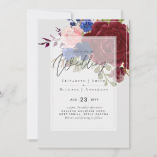 5x7 Burgundy Blue Rose Floral Invitations de maria