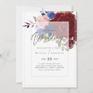 5x7 Burgundy Blue Rose Floral Invitations de maria