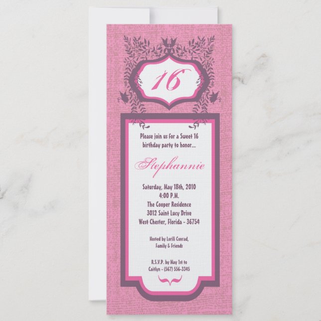 5x7 Butterfly Floral Sweet 16 Invitation anniversa (Devant)