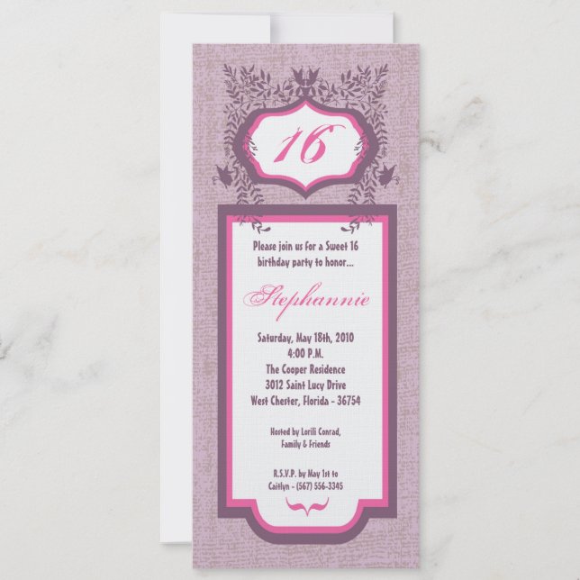 5x7 Butterfly Floral Sweet 16 Invitation anniversa (Devant)
