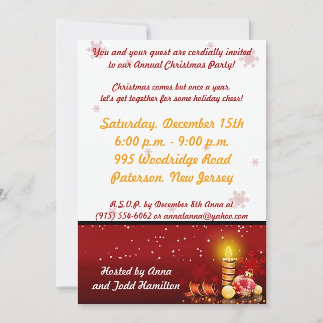 5x7 Candle Night Christmas Party Invitation (Devant)