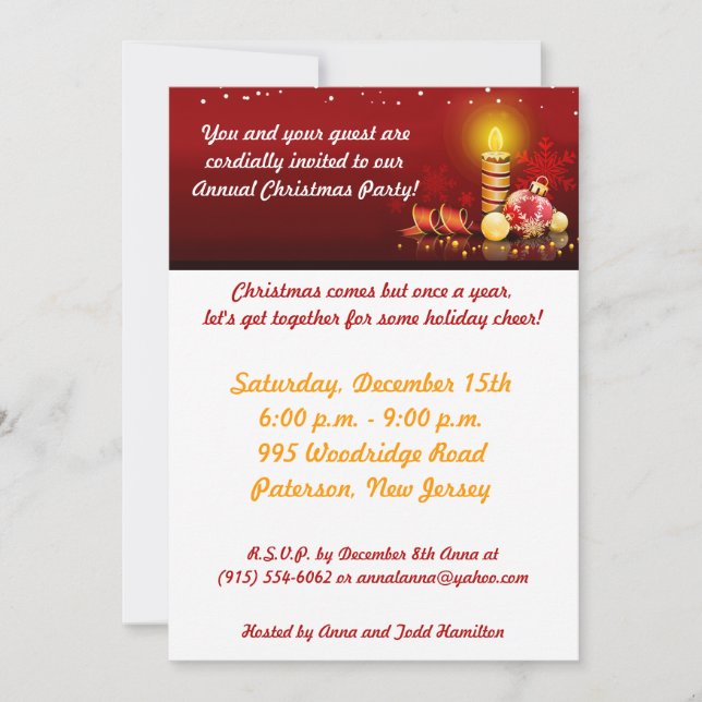 5x7 Candle Night Christmas Party Invitation (Devant)
