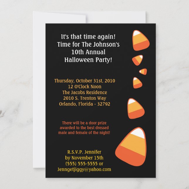 5x7 Candy Corn Halloween Costume Party Invitation (Devant)