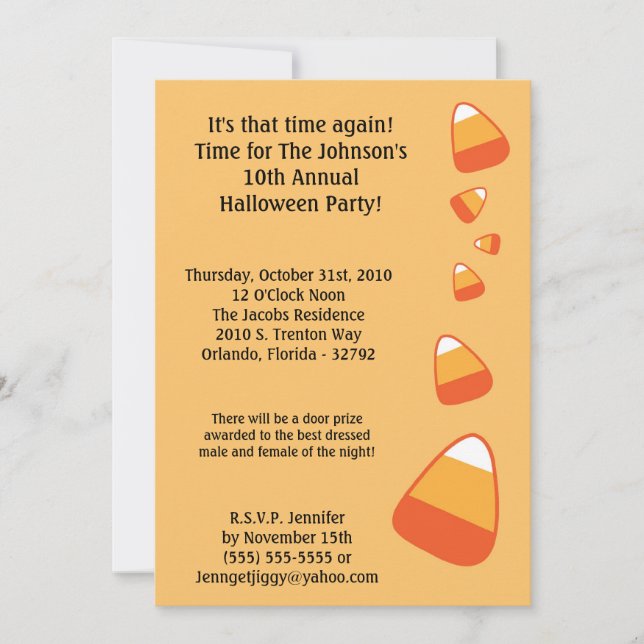 5x7 Candy Corn Halloween Costume Party Invitation (Devant)