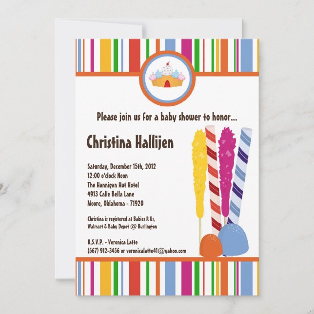 5x7 Candy Land Ice Cream Invitation Baby shower (Devant)