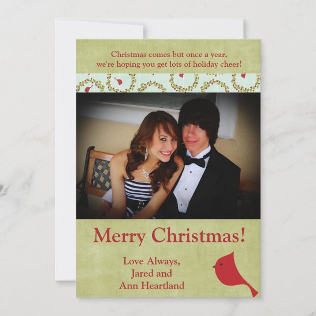 5x7 Cardinal Christmas Bird Invitation (Devant)