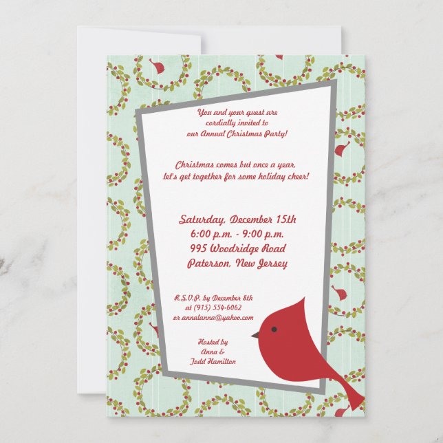 5x7 Cardinal Christmas Bird Invitation (Devant)