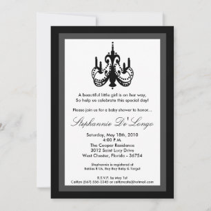 5x7 Chandelier Baby shower noir blanc Invitation