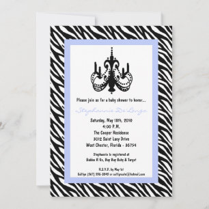 5x7 Chandelier bleu Zèbre Baby shower Invitation