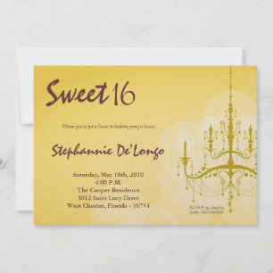 5x7 Chandelier jaune doux 16 Invitation anniversai