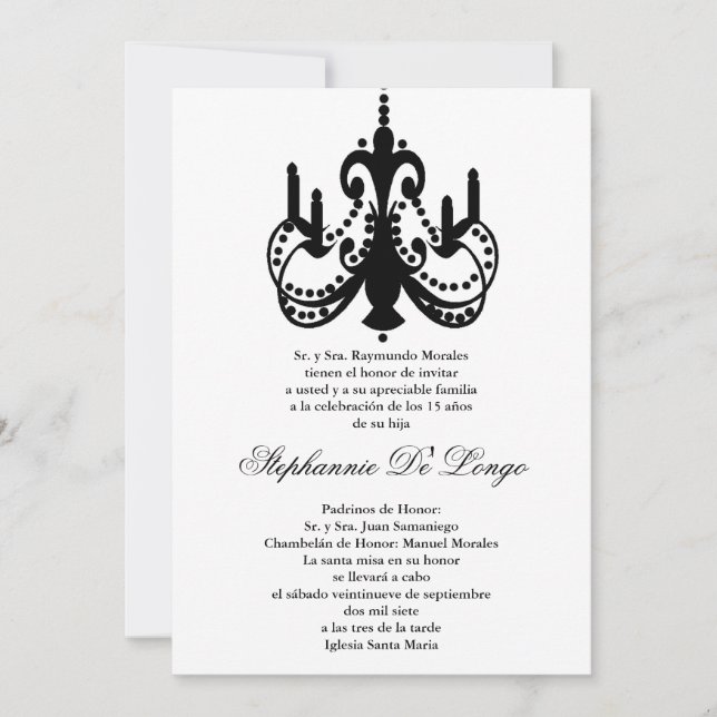 5x7 Chandelier noir Quinceanera Party Invitation (Devant)