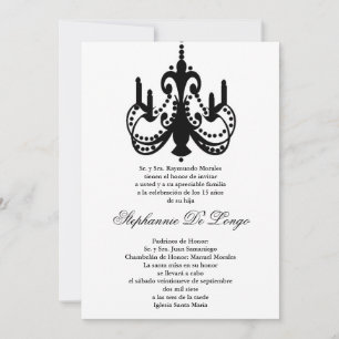 5x7 Chandelier noir Quinceanera Party Invitation