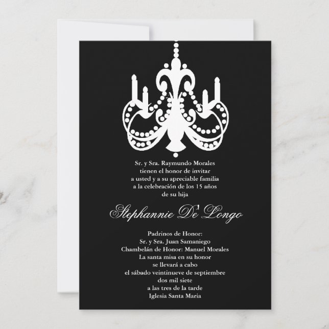 5x7 Chandelier noir Quinceanera Party Invitation (Devant)