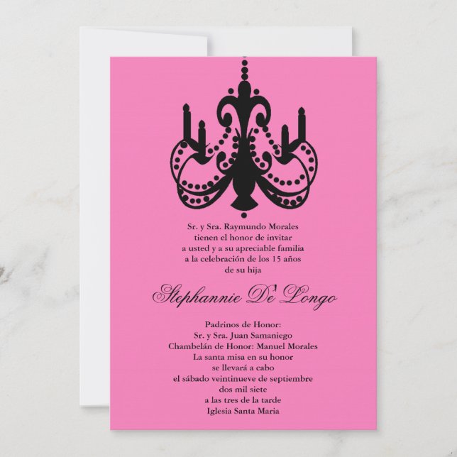 5x7 Chandelier rose Quinceanera Party Invitation (Devant)