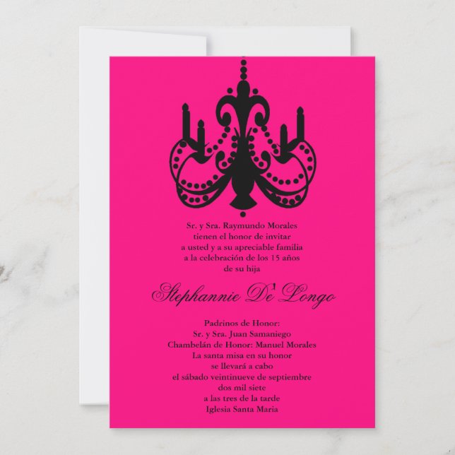 5x7 Chandelier rose Quinceanera Party Invitation (Devant)