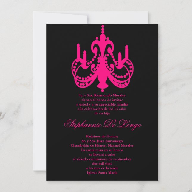 5x7 Chandelier rose Quinceanera Party Invitation (Devant)