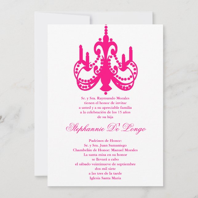 5x7 Chandelier rose Quinceanera Party Invitation (Devant)
