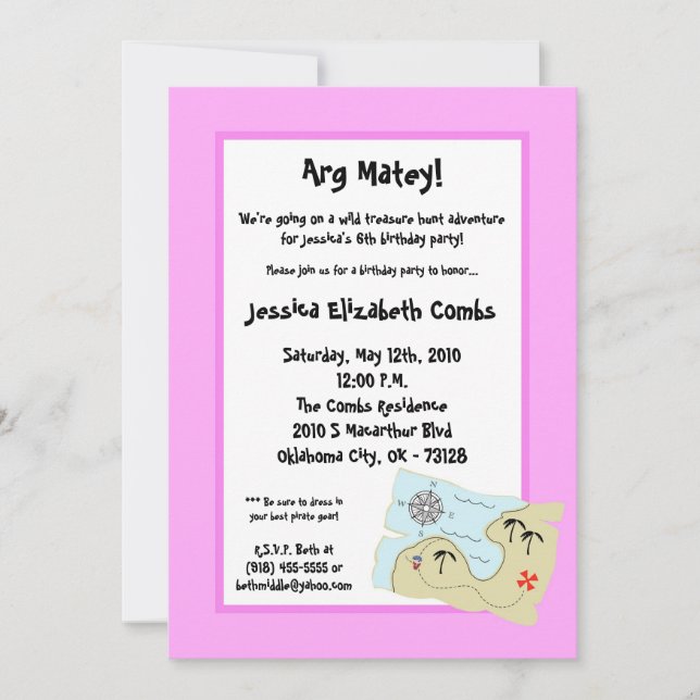 5x7 Chasse au trésor aux pirates Invitation à la f (Devant)