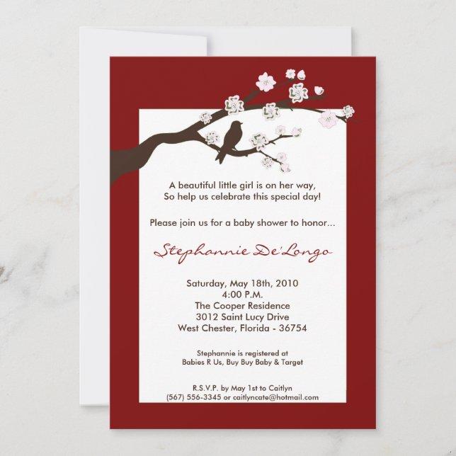 5x7 Cherry Blossom Tree Baby shower Invitation (Devant)