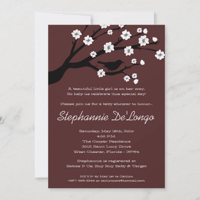 5x7 Cherry Blossom Tree Baby shower Invitation (Devant)