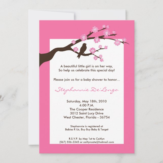 5x7 Cherry Blossom Tree Baby shower Invitation (Devant)