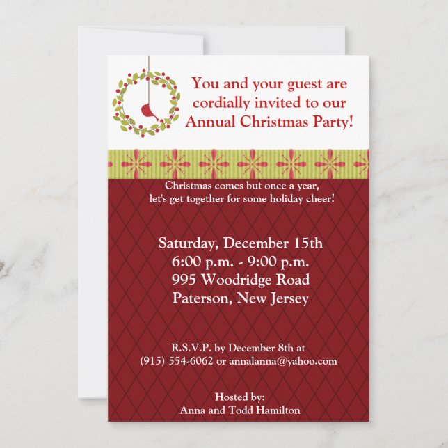 5x7 Christmas Reef / Invitation cardinale d'oiseau (Devant)