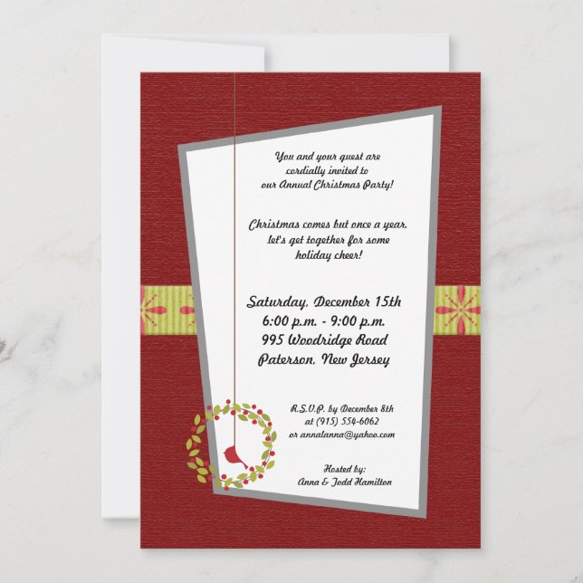 5x7 Christmas Reef / Invitation cardinale d'oiseau (Devant)