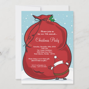 5x7 Christmas Santa Bag Christmas Party Invitation