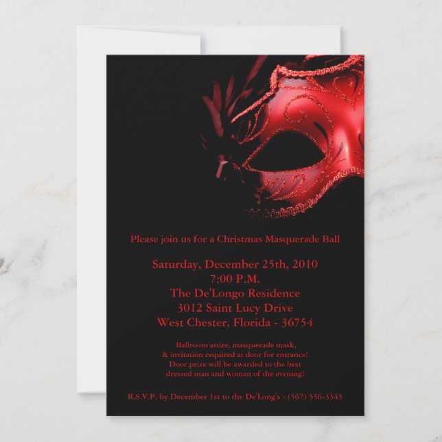 5x7 Christmas XMAS Masquerade Ball Mask Invitation (Devant)