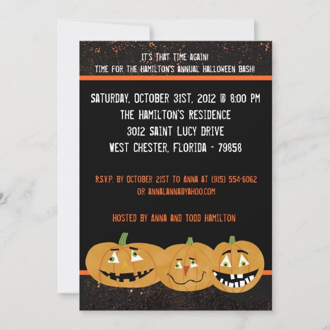 5x7 Citrouilles effrayants Invitation de fête d'Ha (Devant)