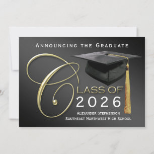 5x7 Classe de 2025 Black Graduation Faire-part