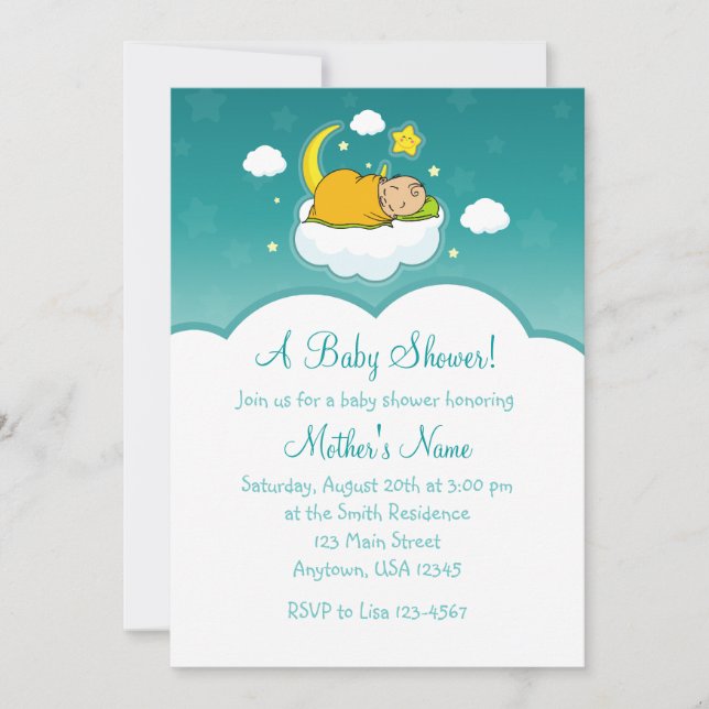 5x7 Cloud Baby Invitations d'Baby showers neutres  (Devant)