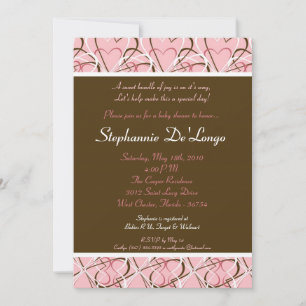 5x7 Coeurs rose et Brown Invitation Baby shower