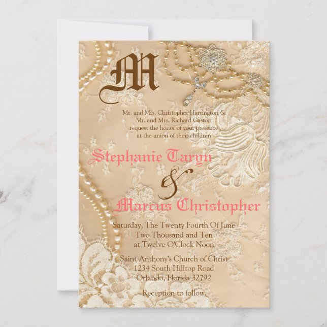 5x7 Country Lace Vint Victorien Faire-part de mari (Devant)